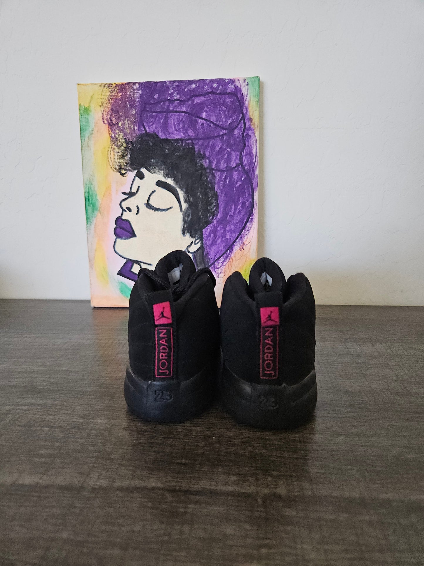 Size 8c - Kids Blk/Pink Jordan 12's
