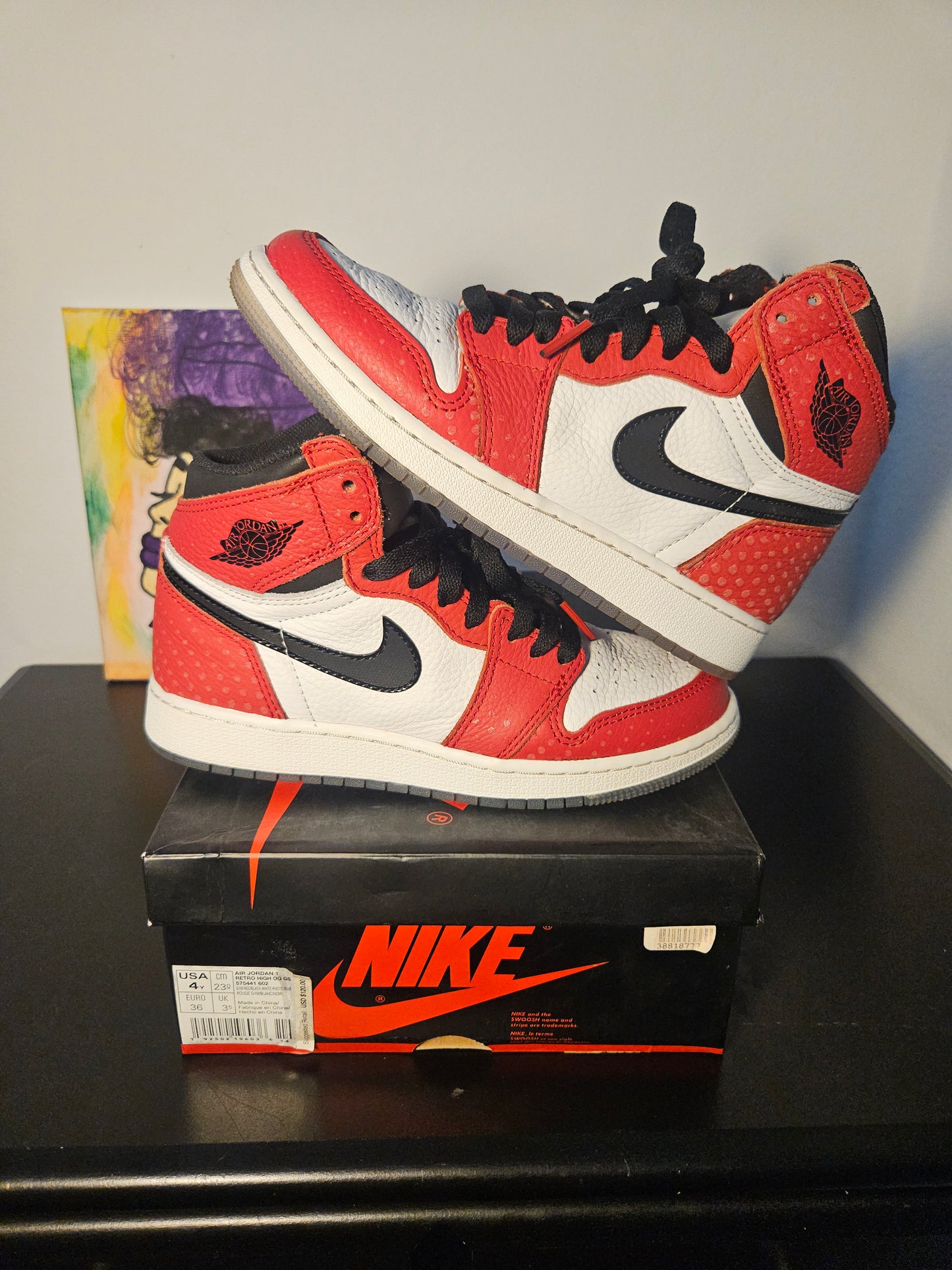 Size 4y - Kids Spiderman Jordan 1's