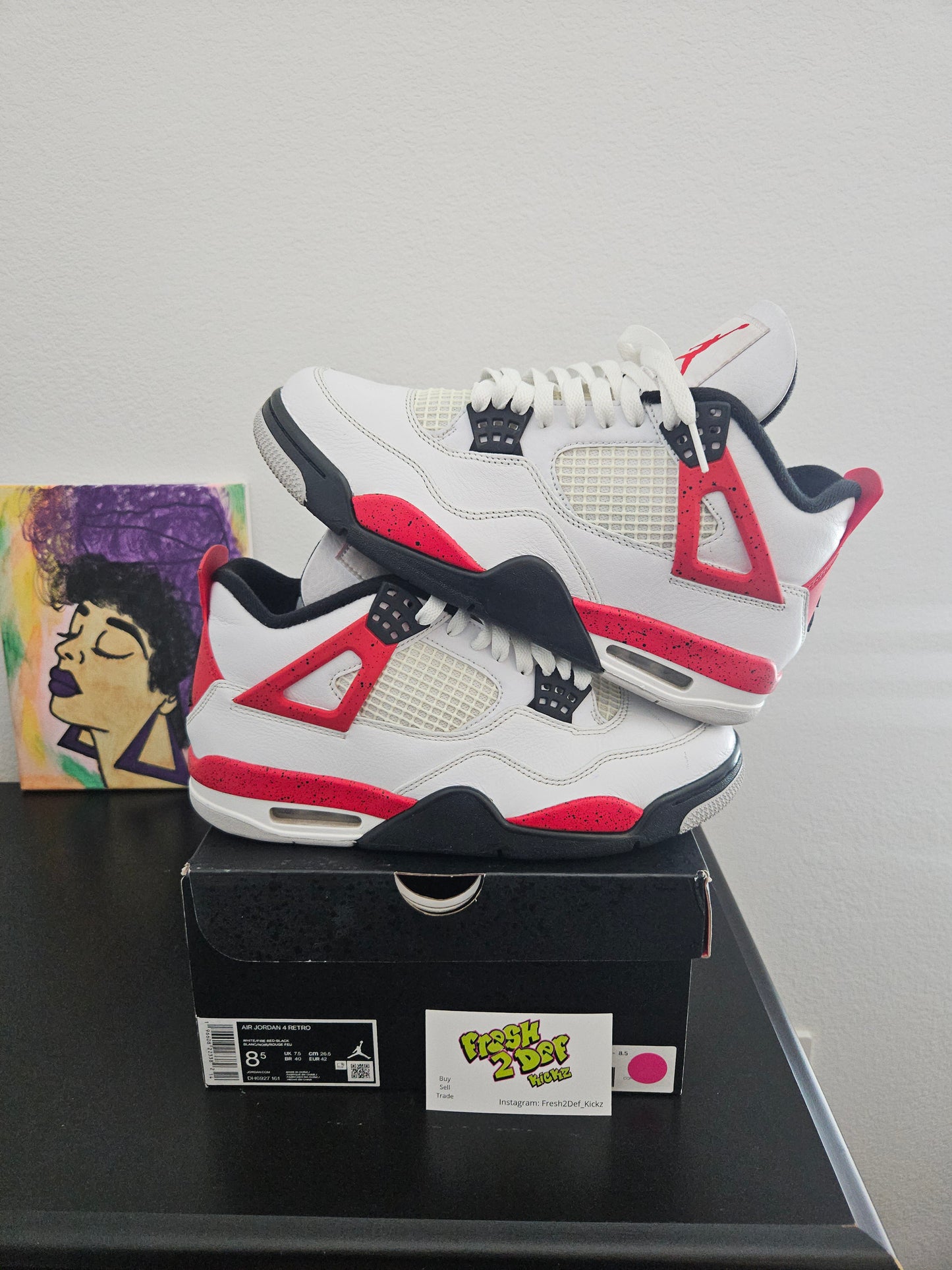 Size 8.5 - Used Mens Fire Red Cement Jordan 4's