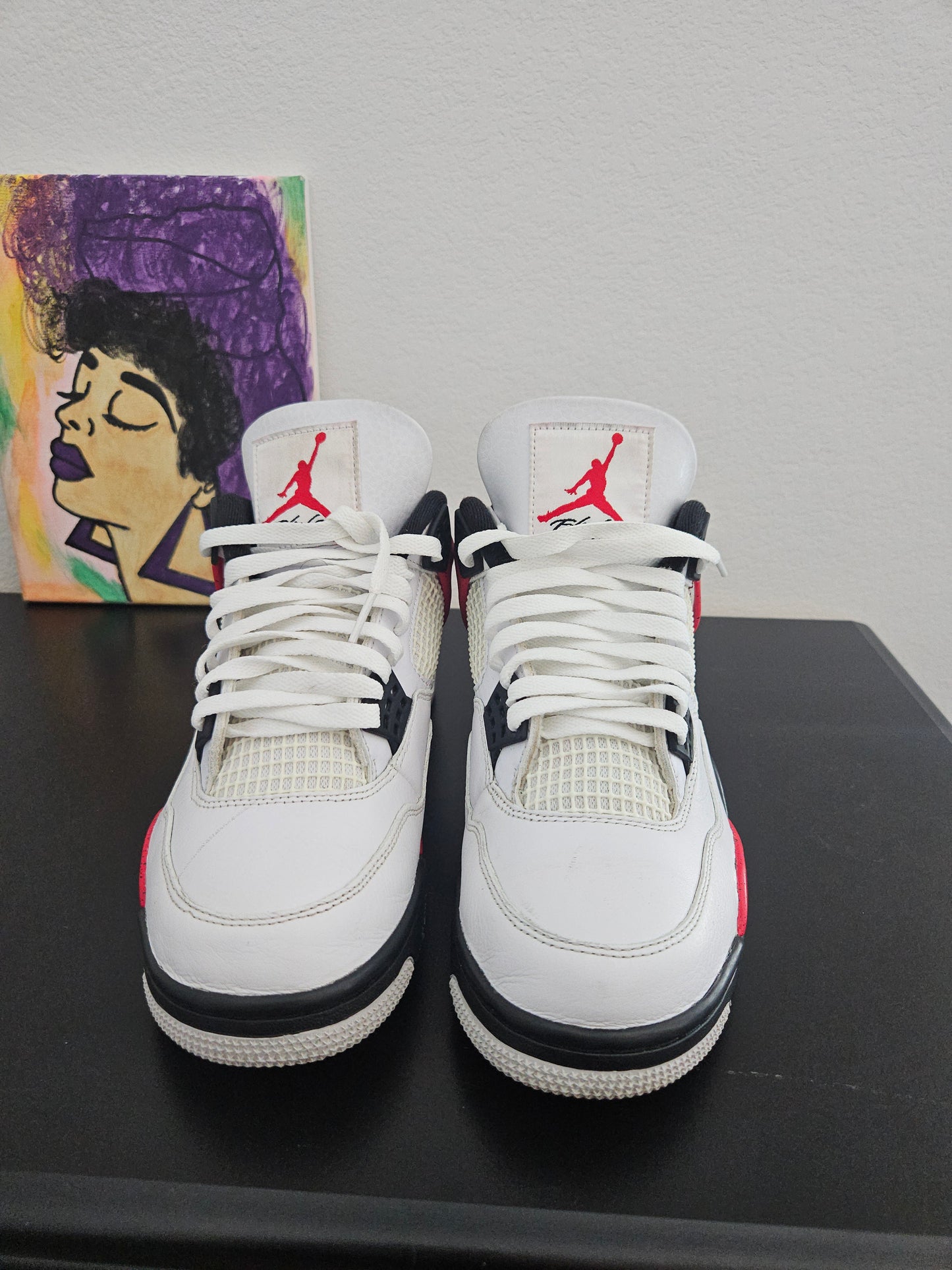 Size 8.5 - Used Mens Fire Red Cement Jordan 4's