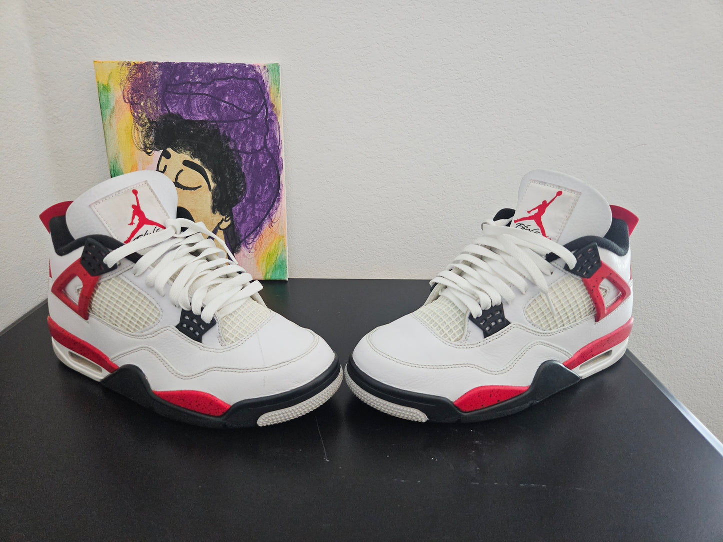 Size 8.5 - Used Mens Fire Red Cement Jordan 4's