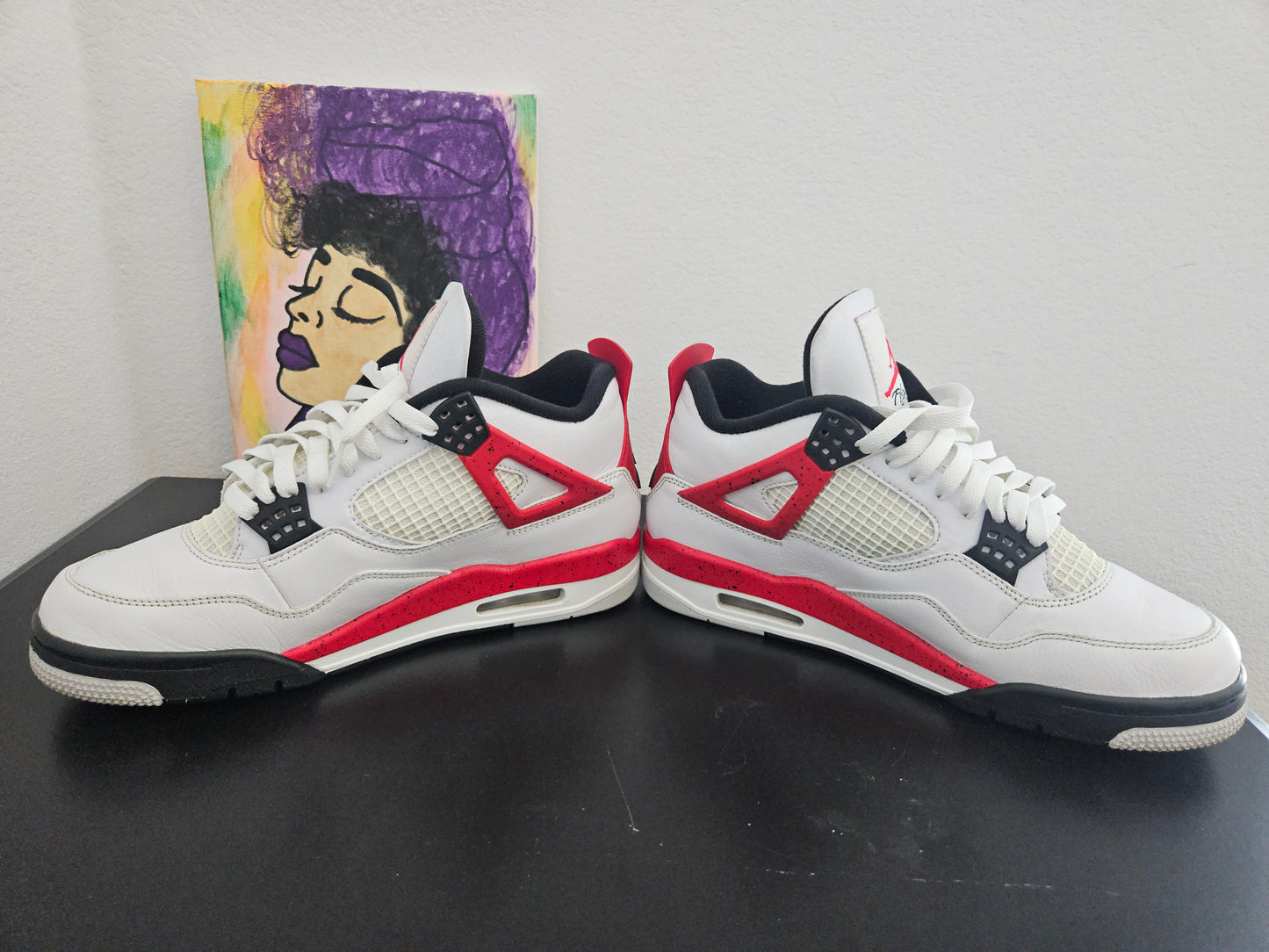 Size 8.5 - Used Mens Fire Red Cement Jordan 4's