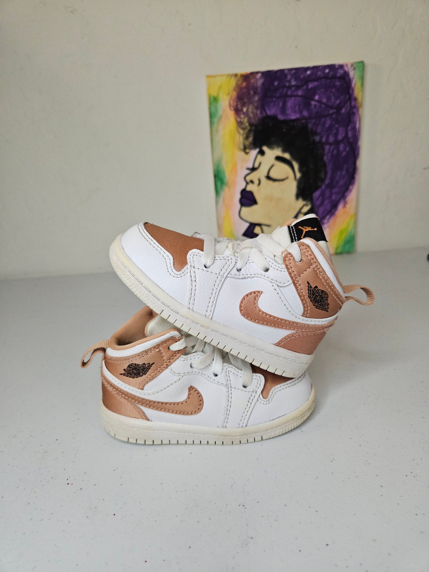 Size 6c - Kids Satin Rise Gold Jordan 1's