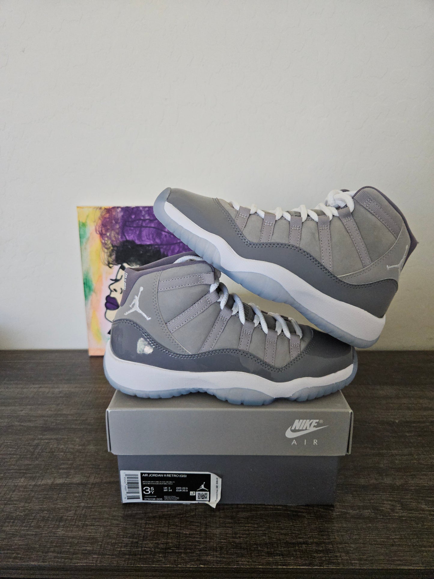 Size 3.5y - Kids Cool Grey Jordan 11's