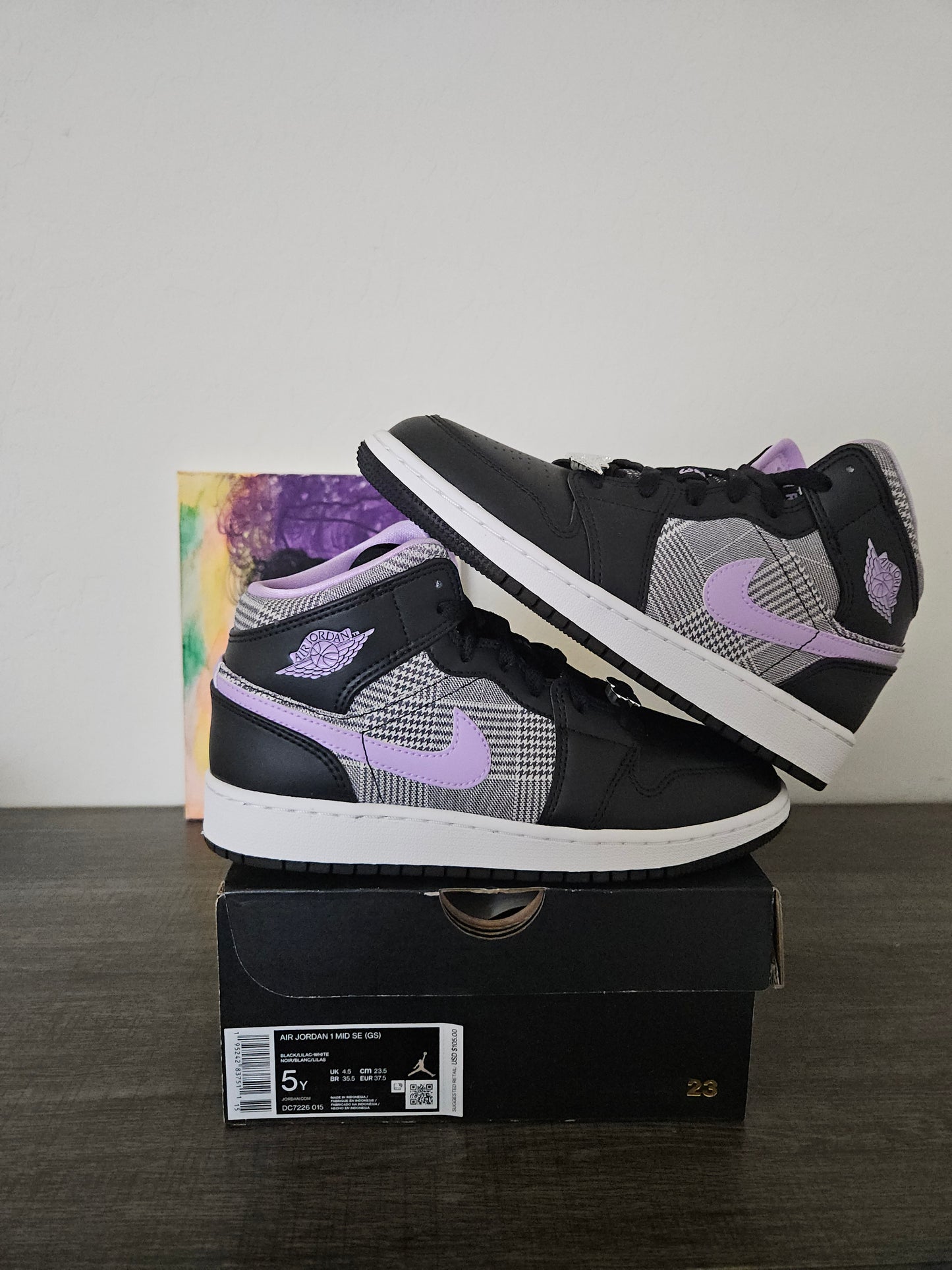 Size 5y - Plaid Purple Jordan 1's